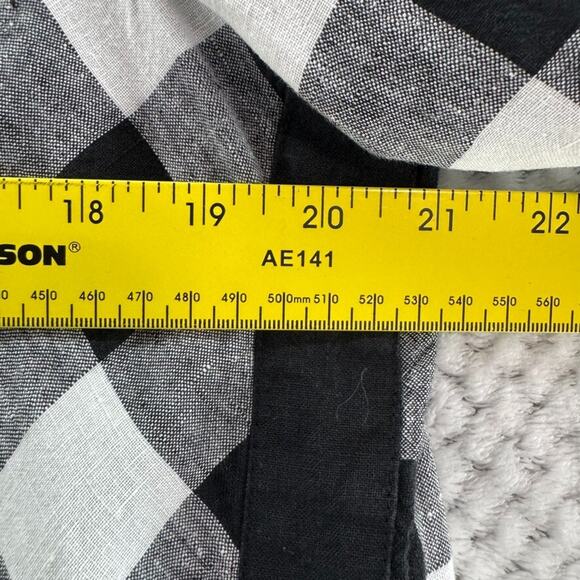 J Jill Love Linen Top Women M White Black Checked Boat Neck Lagenlook 3/4 Sleeve - Picture 9 of 11